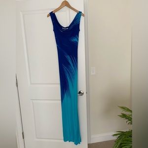 Blue and Green Satin L.K. Bennett Floor Length Column Dress in Size 2
